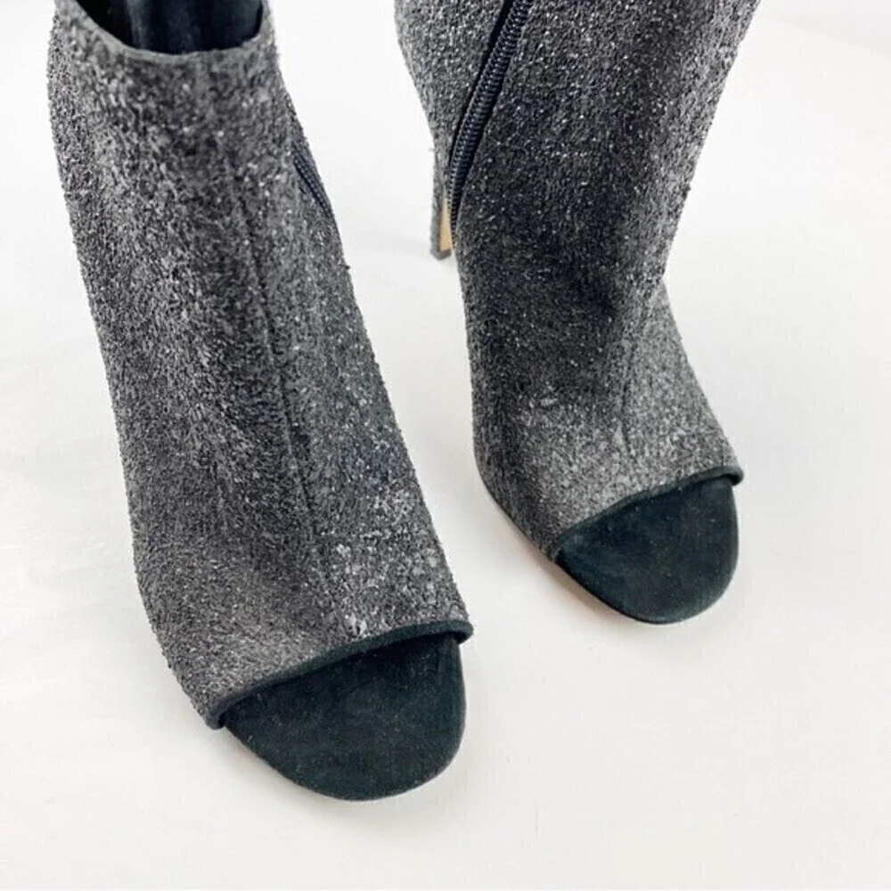 Via Spiga Tarni Black Glitter High Heel Peep Toe Booties Size 7.5 - Picture 10 of 13